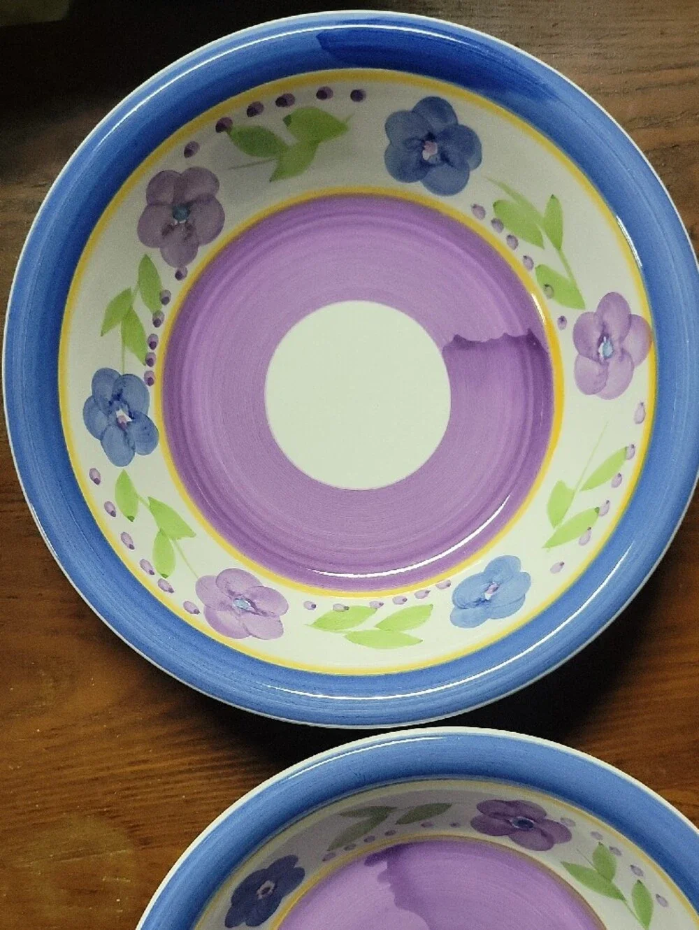 Vintage Gibson Bella Everyday Soup Cereal Bowls Set of 2 Blue Purple Floral